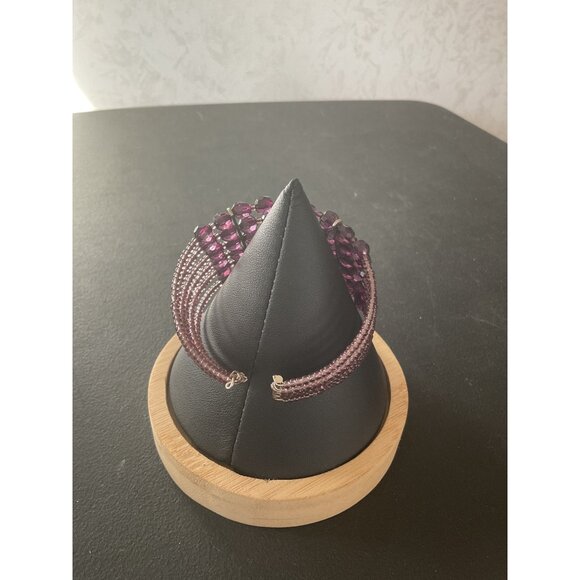 Purple Beaded Bracelet With Adjustable Wire Closure - Picture 4 of 4